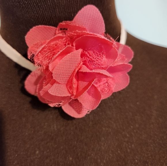 Hand Crafted Flower Choker Necklace Floral Choker Dark Pink Light Pink - Picture 3 of 9